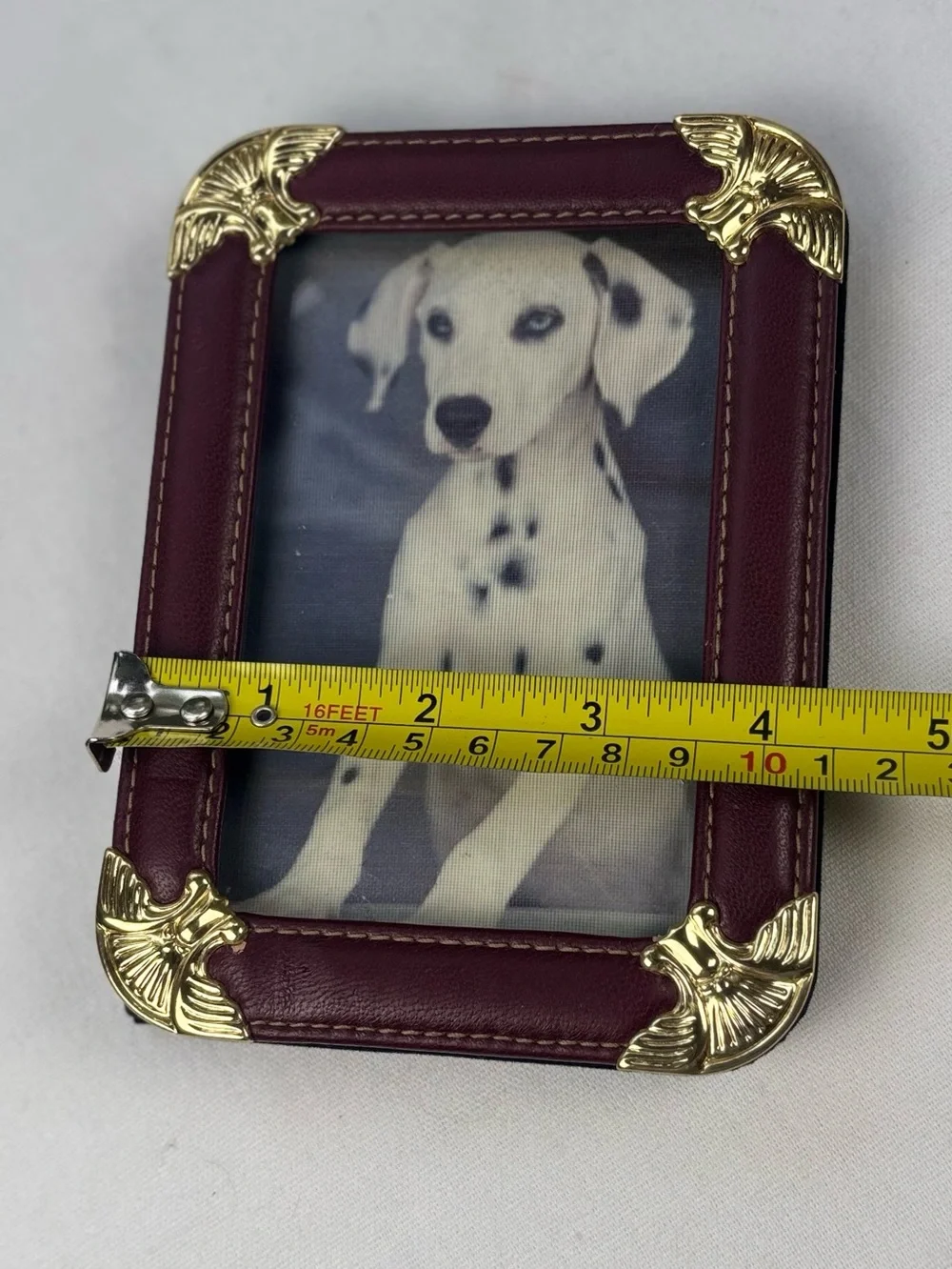 Vintage Loui Michel Cie Burgundy Leatherette Photo Frame with Gold Corners 3 x 5